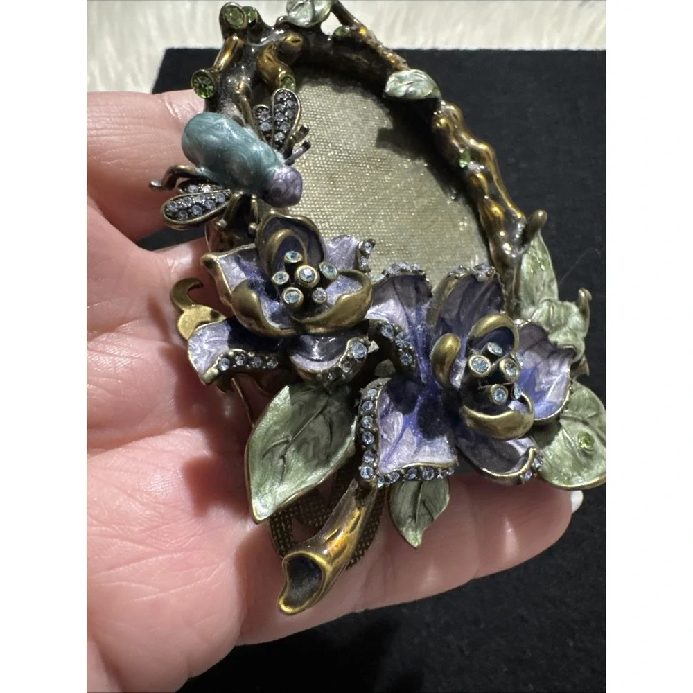 Argento SC Swarovksi Crystal Enamel Hummingbird Bee Flower Oval Picture Frame